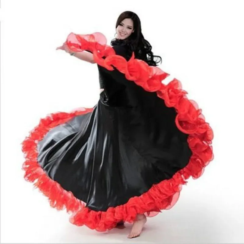 Falda de baile español para mujer, falda elegante puesta en escena, falda de Flamenco con cintura elástica, traje de danza del vientre femenino