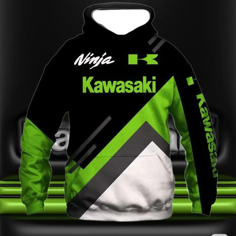 

25/26 3D Мужская толстовка с длинными рукавами Kawasaki Мотоциклетная спортивная велосипедная толстовка Детская повседневная рубашка для любителей мотоциклов для взрослых