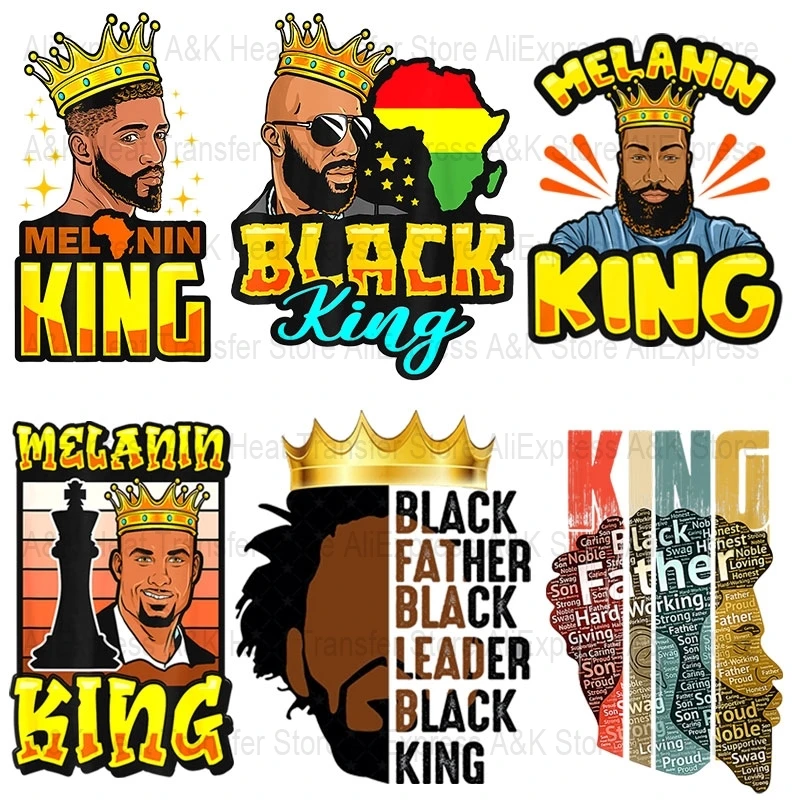 Black King Iron on Patch for Clothes, American Cool Crown, Heat Transfer Printing, T-Shirt Stickers, DIY Thermocollants