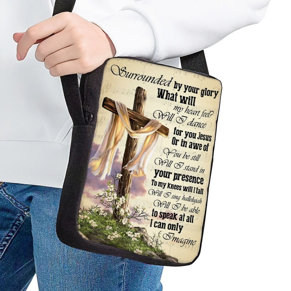 Christian Bible Hymn Printed Women's Shoulder Bag Adjustable Small Crossbody Bag Ladies Classic Daily Church Party Messenger Bag