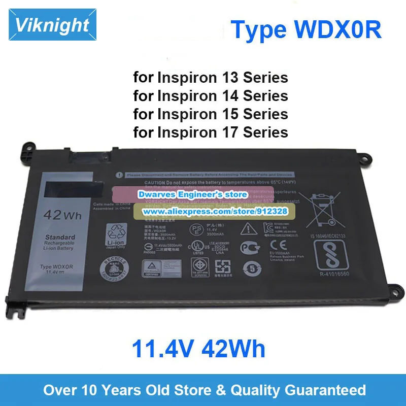 

Новая батарея 11.4V 42Wh WDXOR WDX0R для Inspiron 13 14 15 17 5000 7000 P69G001 5378 5379 5770 5570 P69G Vostro 5471