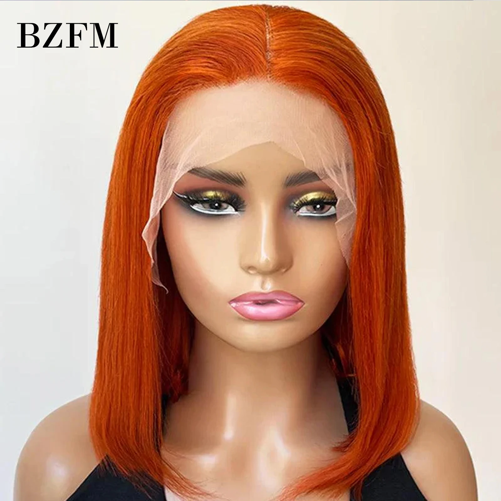 Orange Colored Short Straight Bob 13x4 Lace Frontal Wig 100% Human Hair Wigs for Black Women 10 Inch 180% Density Lace Front Wig