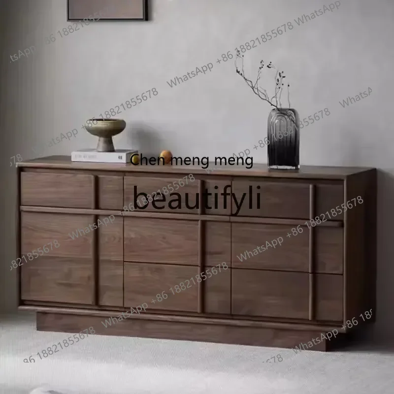 32Nordic black walnut, chest of drawers, retro living room cherry wood, storage, bedroom, bedside drawer cabinet