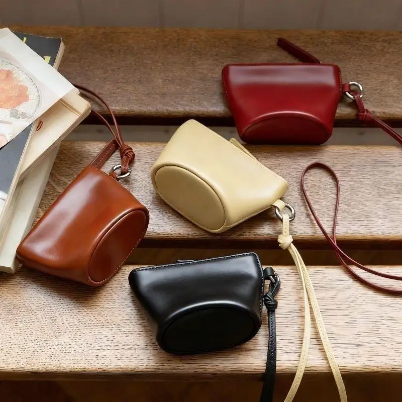 PU Leather Drawstring Coin Pouch Vintage Design Sturdy Metal Hook For Coins Keys Small Daily Items