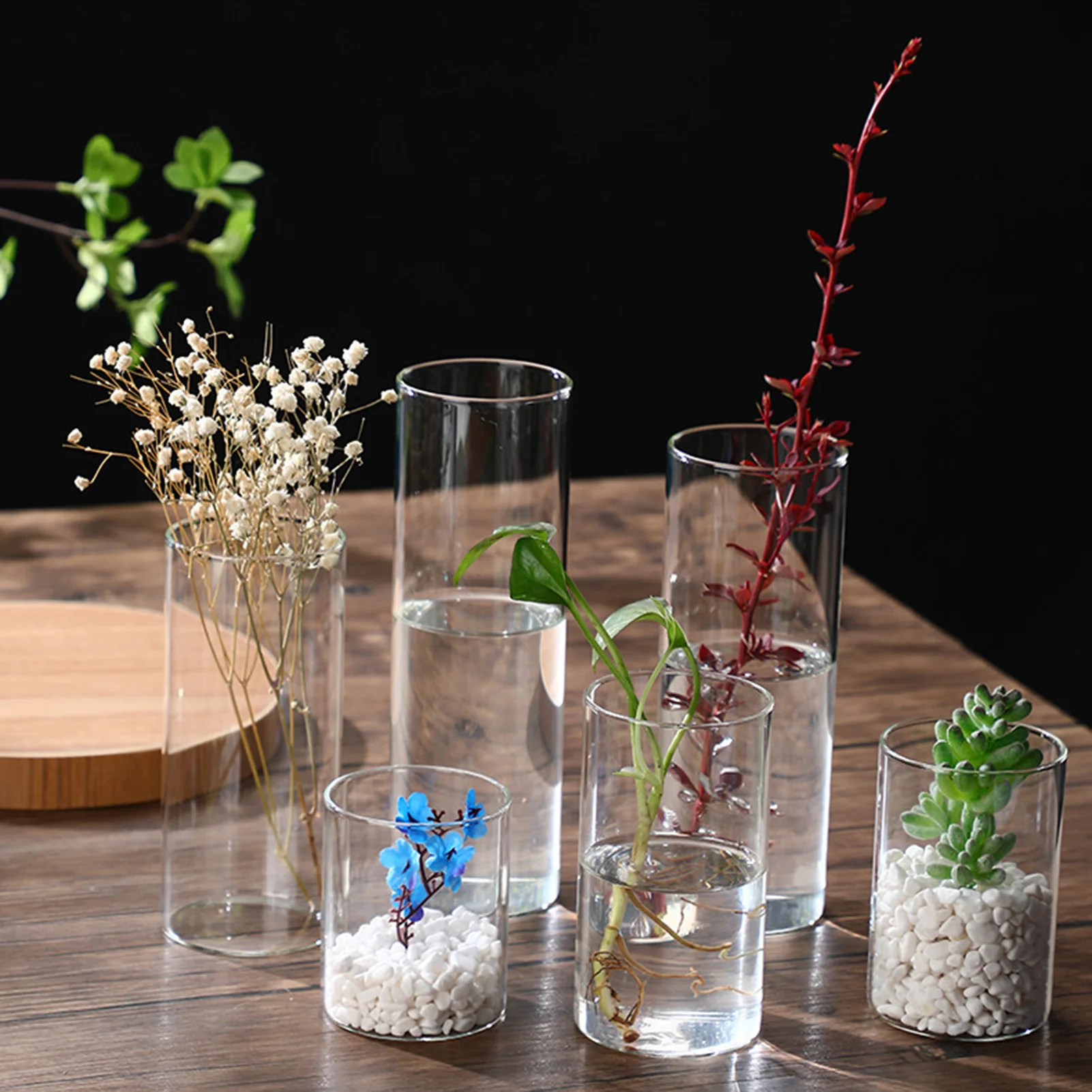 Transparent Desktop Vase Simple Cylindrical Hydroponic Vase For Penny Grass Lotus Hyacinth Straight Tube Art Vase Decor Ornament