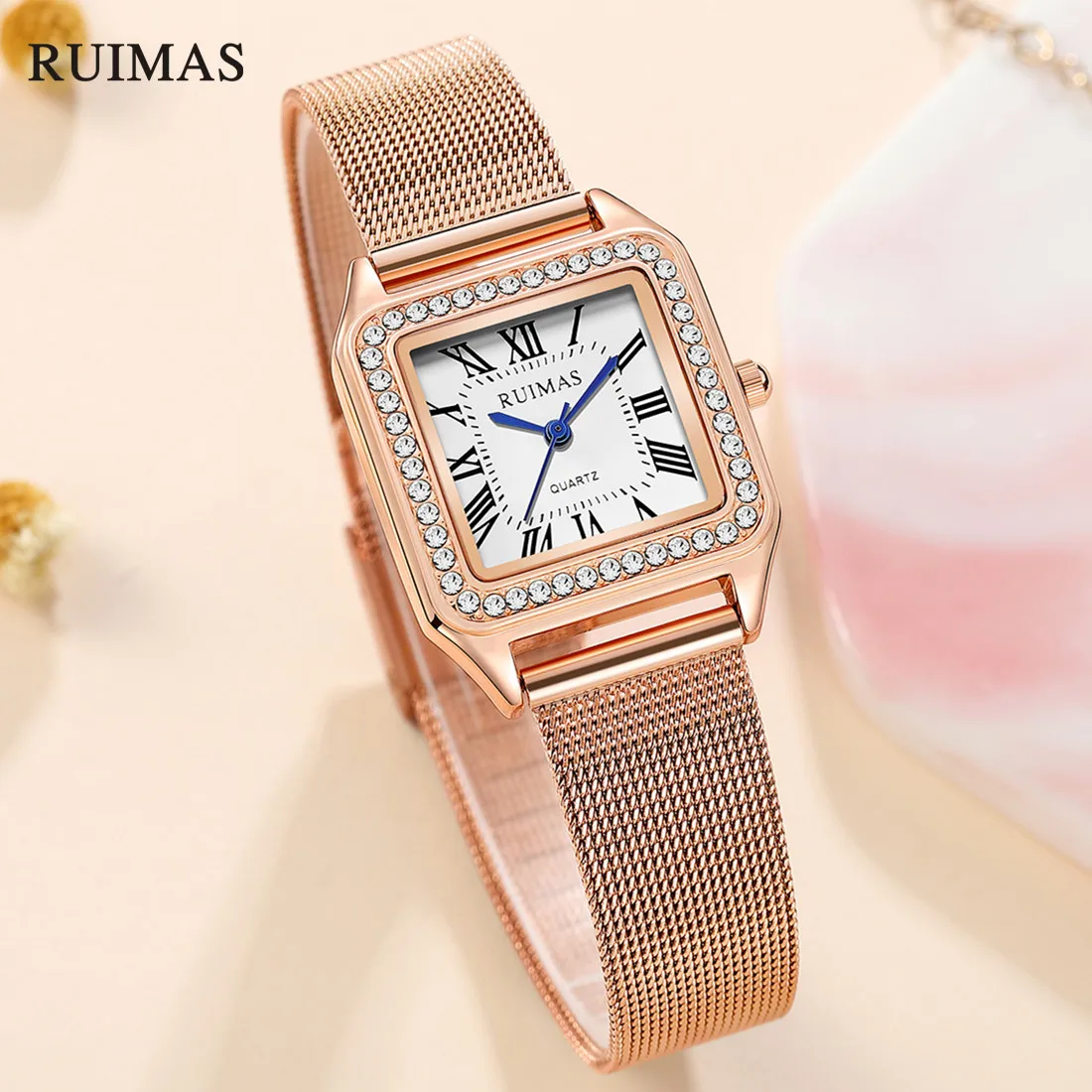 RUIMAS кварцевые часы с сетчатым ремешком из нержавеющей стали для женщин, роскошные простые женские спортивные наручные часы для отдыха, Reloj Mujer 336