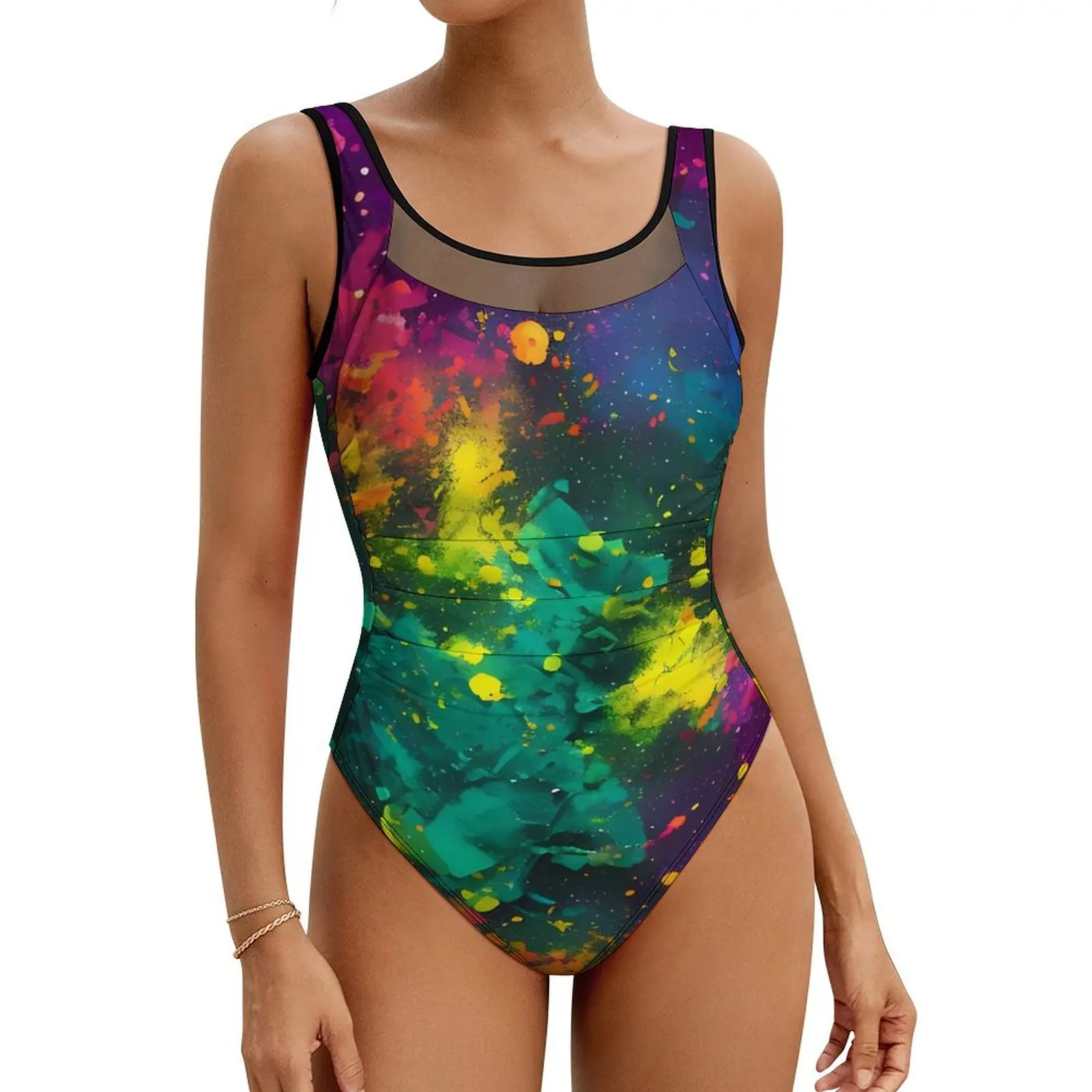 

Abstract Splatter Swimsuit Sexy Galaxy Art Print One Piece Swimwear Push Up Bodysuit Korean Fashion Fitness Beach Outfits