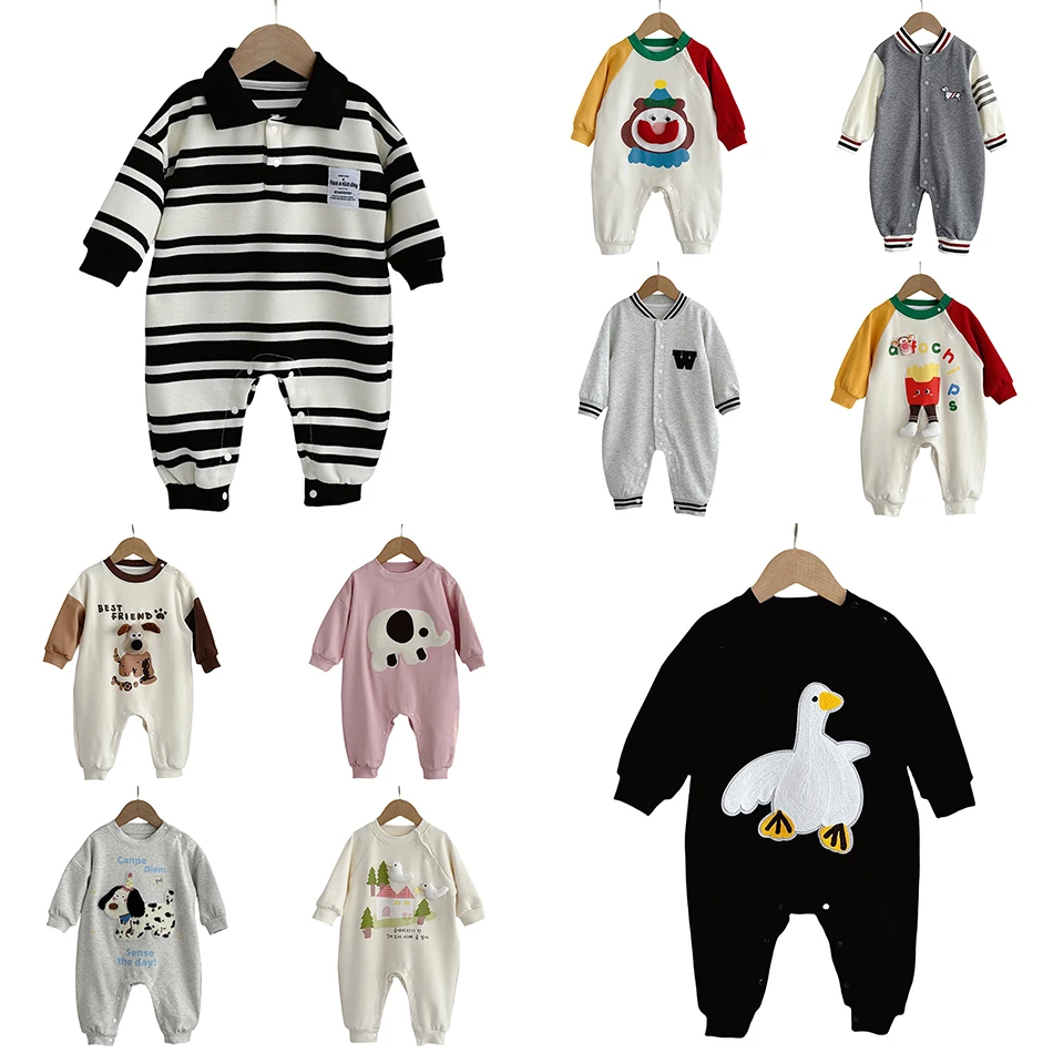 Body suave y cómodo de algodón con dibujos animados para niños pequeños, ropa de abrigo para recién nacidos y niños, peleles de manga larga, mono informal para bebé