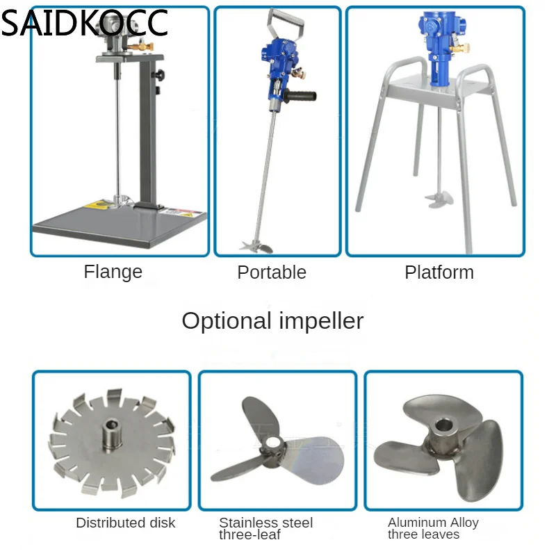 5 gallon pneumatic mixer 5L paint coating ink stainless steel mixer 2600rpm Trilobal blade Flange type Three cylinder motor head