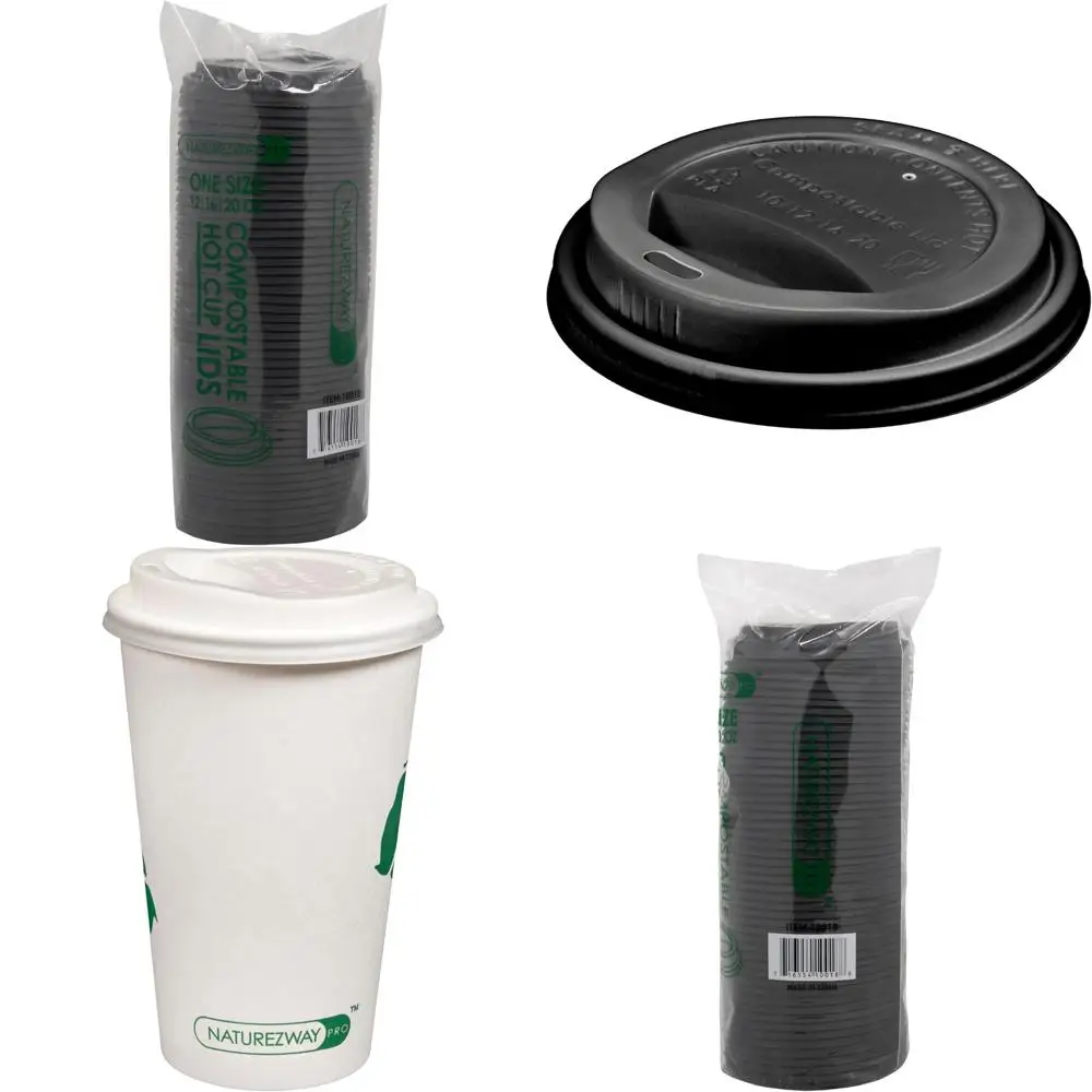 

Plant-Based Heavy Duty Leak-Proof Drinkware Cups - 8 oz, 12 oz, 16 oz, 20 oz Sizes with Black PLA Lids, 1000 Pack
