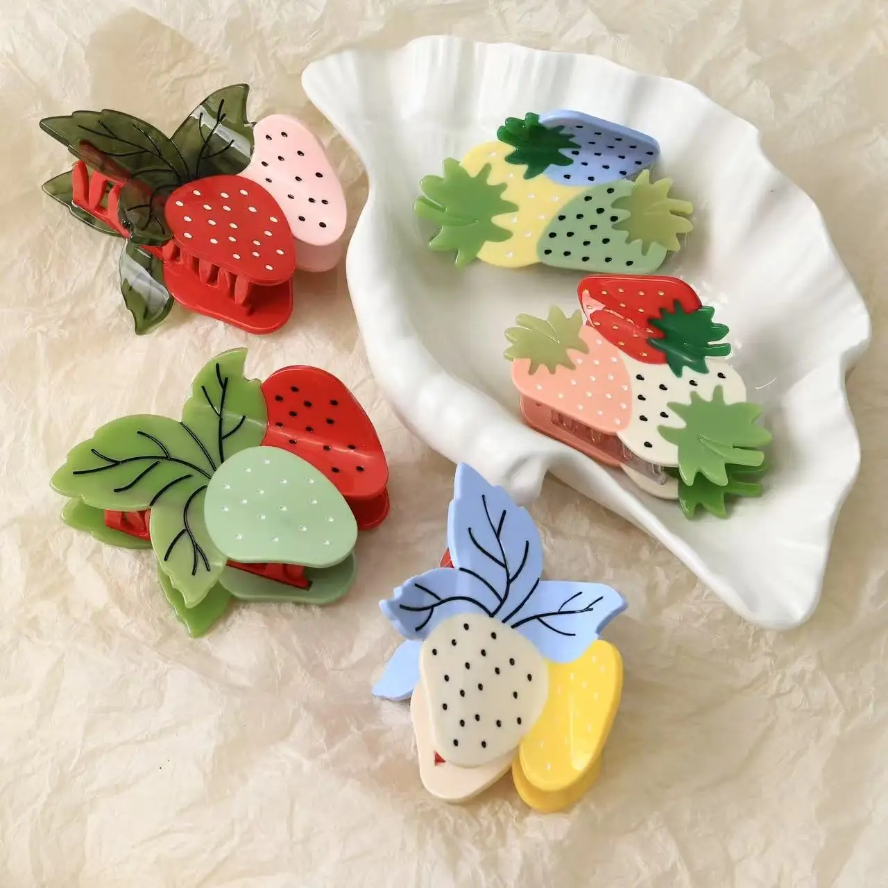 

Fruit Strawberry Shaped Acetate Hair Clip for High Ponytail and Back Bun Hair Accessories