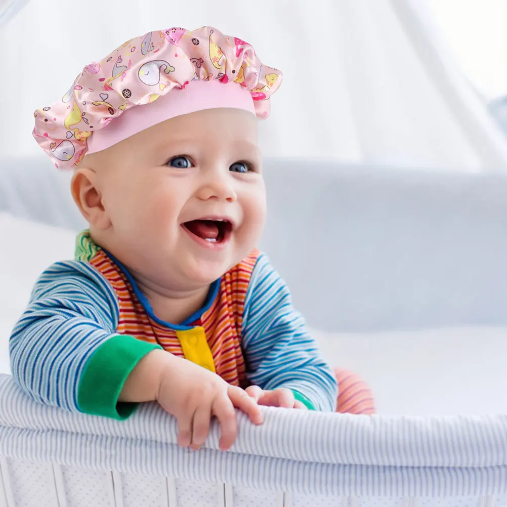 

3pcs Children Satin Sleep Bonnet Large Size Toddler Polyester Hat Hair Wrap Comfortable Elastic Breathing Home Use