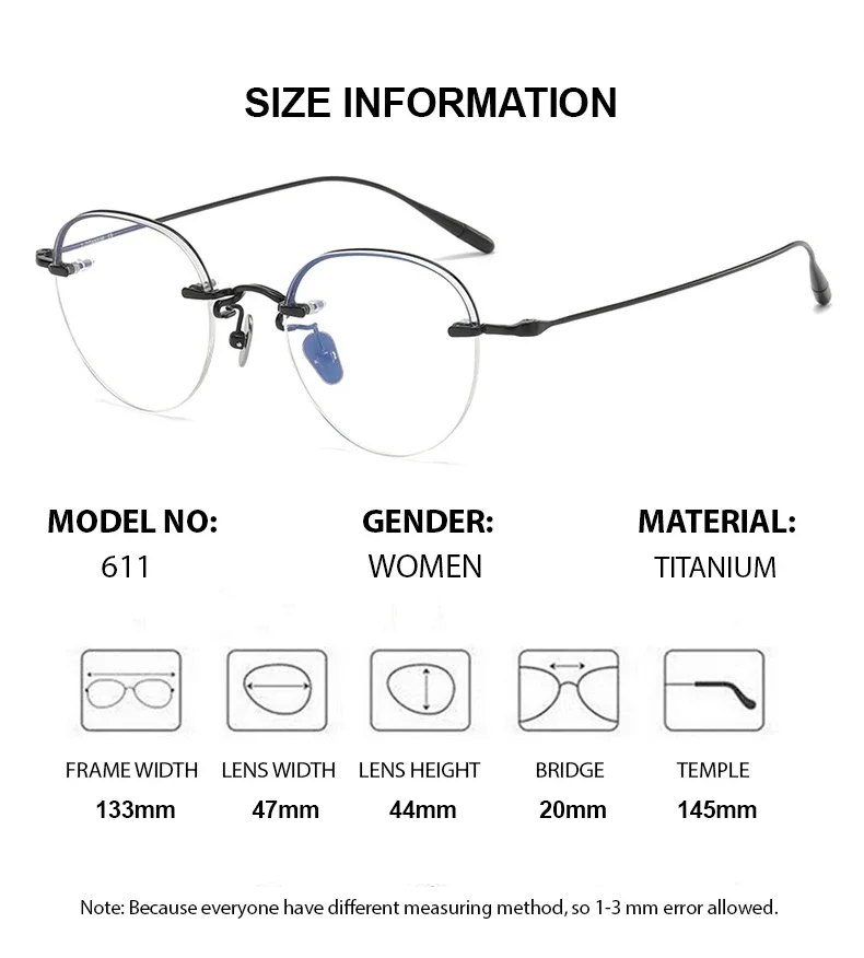 Pure Titanium Reading Eyeglasses Round Prescription Glasses Frame Light Presbyopia Lenses Men Semi Rim Myopia Glasses Spectacle