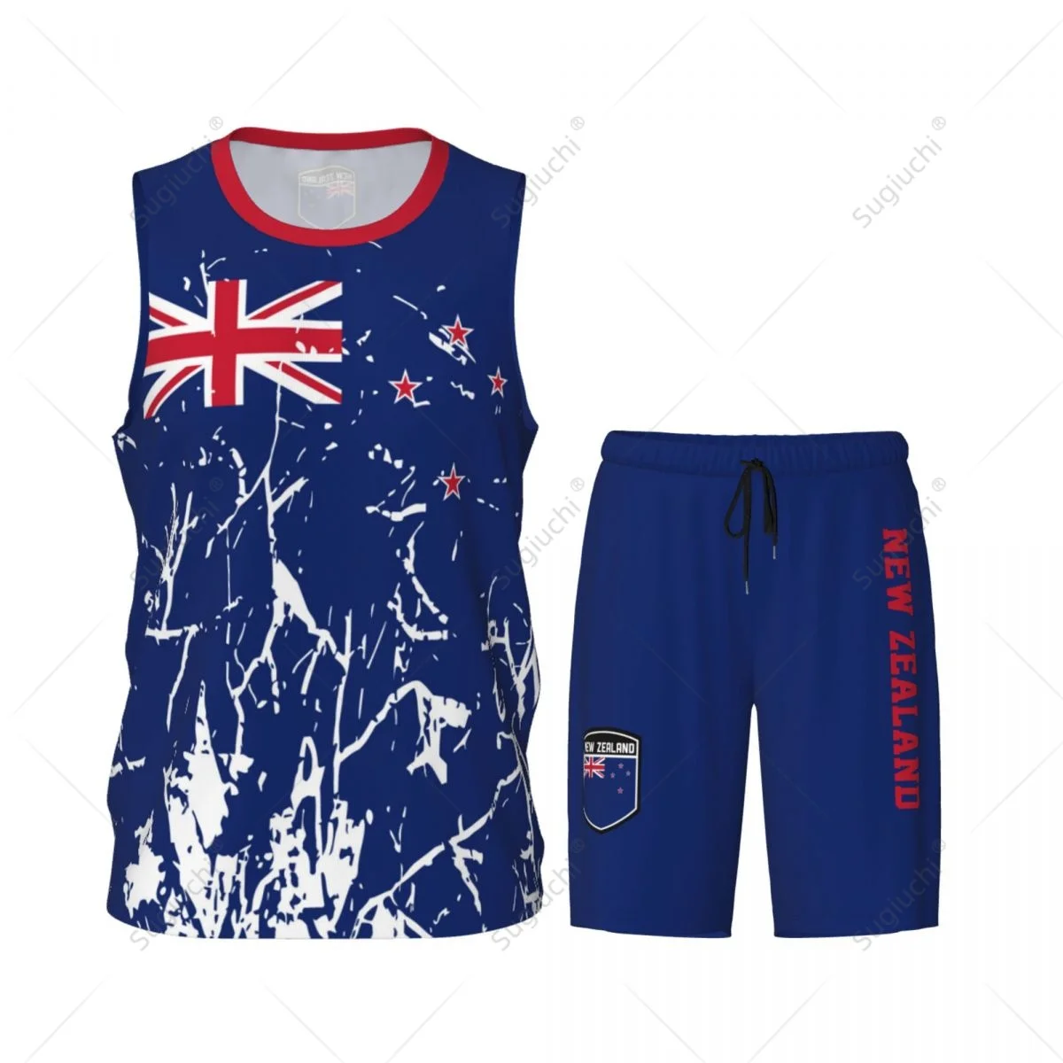 Team-up New Zealand Flag Grain Men Basketball Jersey Set Shirt & Pants Sleeveless Custom Name Nunber Exclusive