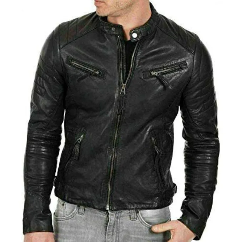 

Men's Black Natural Genuine Lambskin Leather Jacket Slim Fit Elegant Snap Zipper