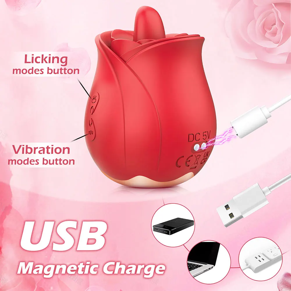 Powerful Rose Toy Vibrators for women Women Clitoris Stimulator with Tongue Licking Oral Nipple Sex Toys Goods for Female Adults