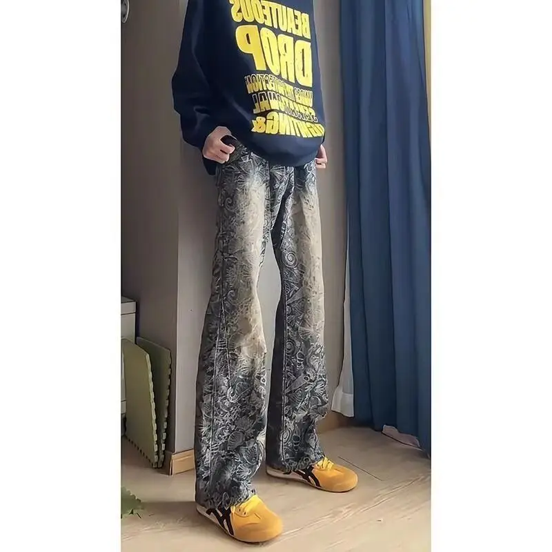 

Luxury Men's Trousers 2026 Trend Beauty Coffee Washed Men's Embroidery Slim Design Micro Baggy Straight Pants Flare Jeans