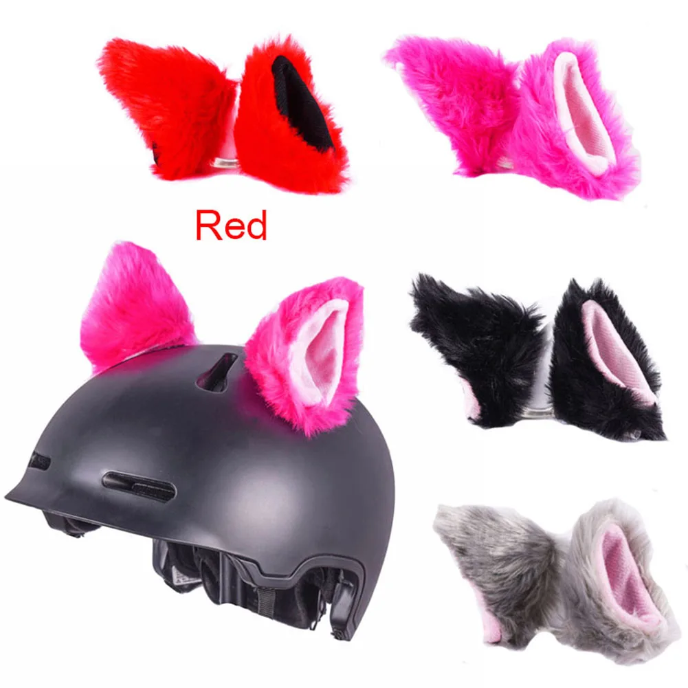 

Cat Car Motorcycle Helmet Personality Cute Plush Cat Ear Shape Electric Bike Helmet Suitable for All Seasons Outer Gray Inner Pi