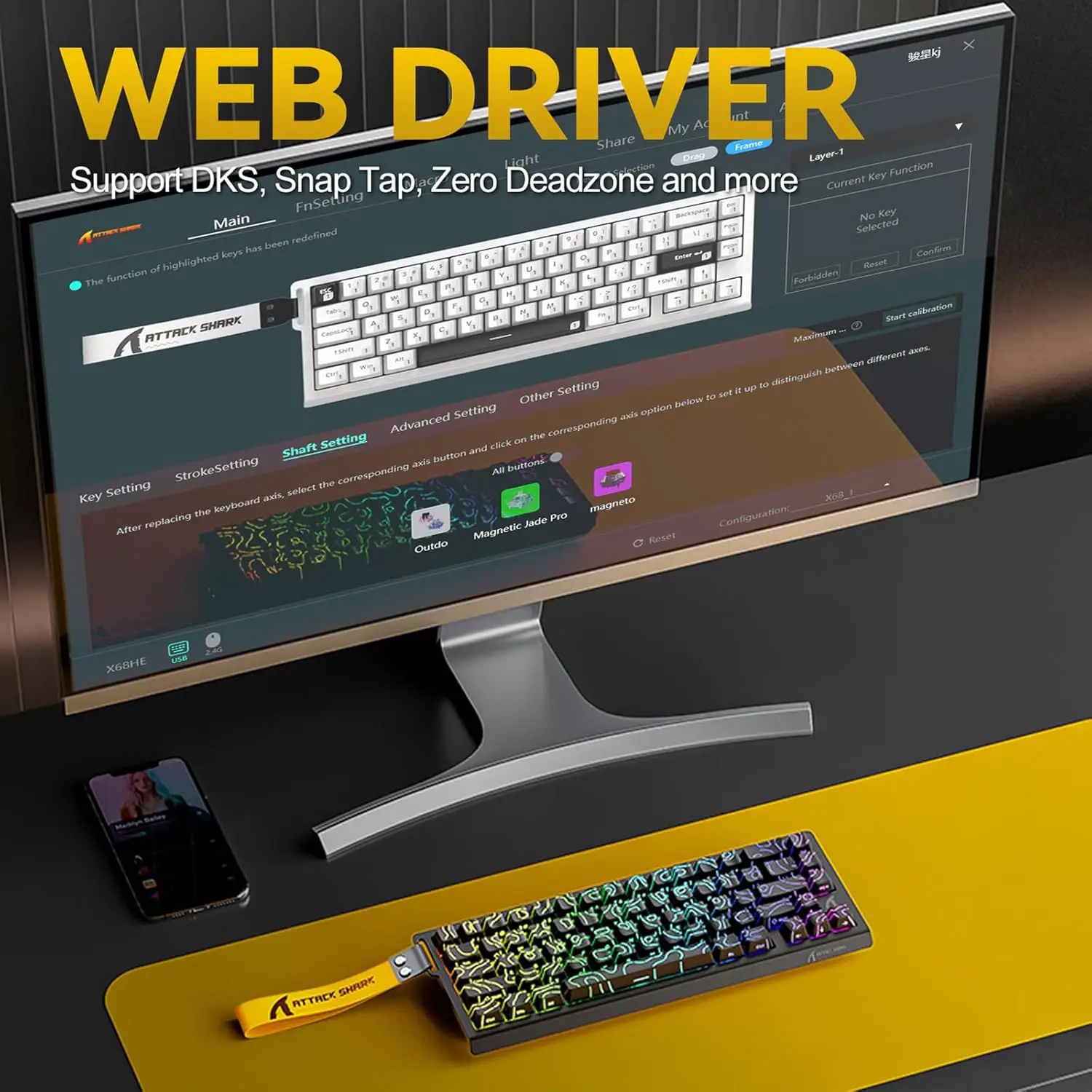 MAMBASNAKE x ATTACK SHARK X68 HE Rapid Trigger Keyboard Magnetschalter mit C01PRO Spiralkabel