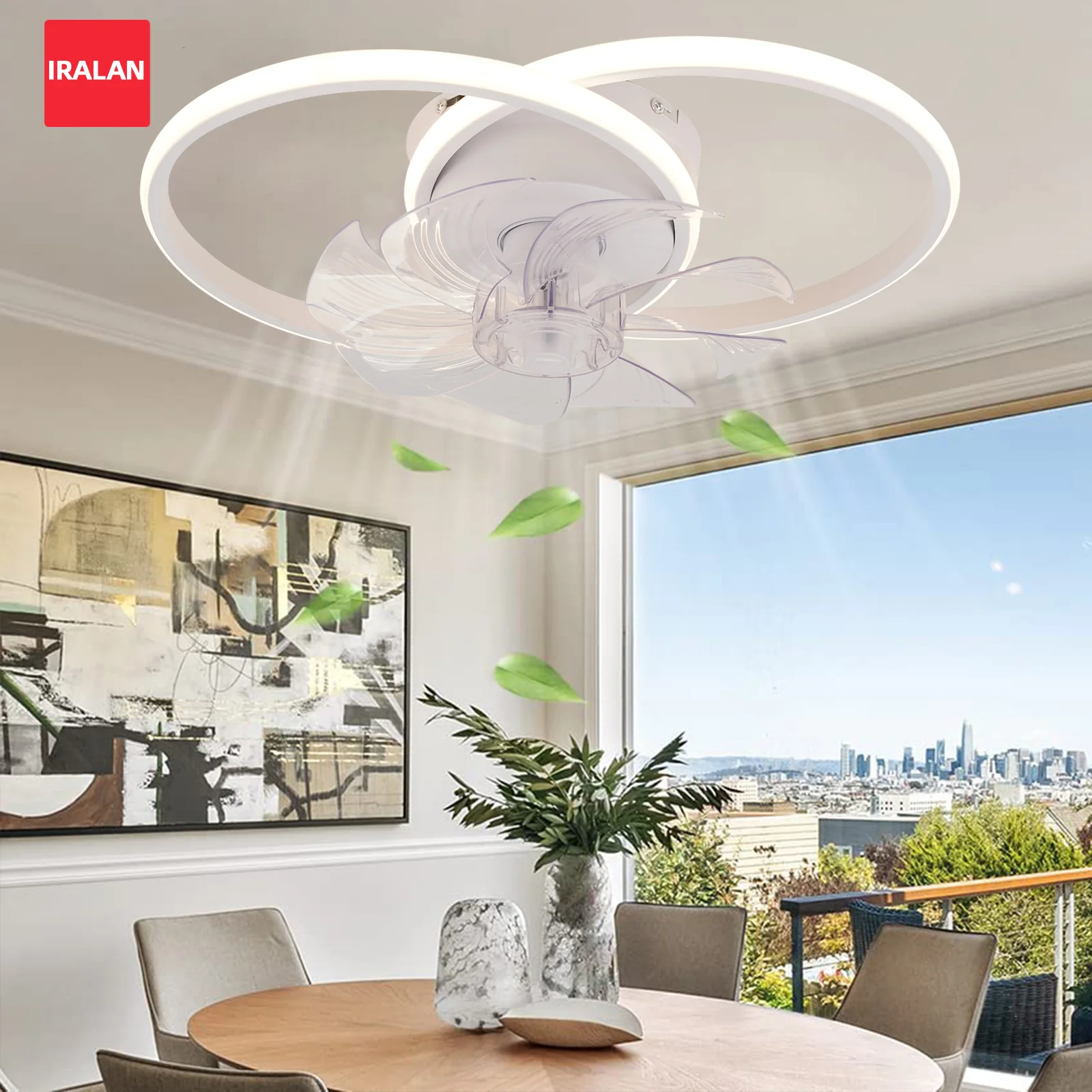 Ultra-Thin Double Circle LED Fan Light Low Noise 40W High Brightness 6 Speed Reversible Motor For Living Room Dining Room Study