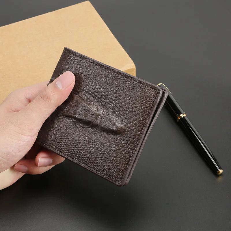Leather Slim Minimalist Bifold Front Pocket Wallet for Men Bifold Short Crocodile Pattern Business Cardholder Wallet