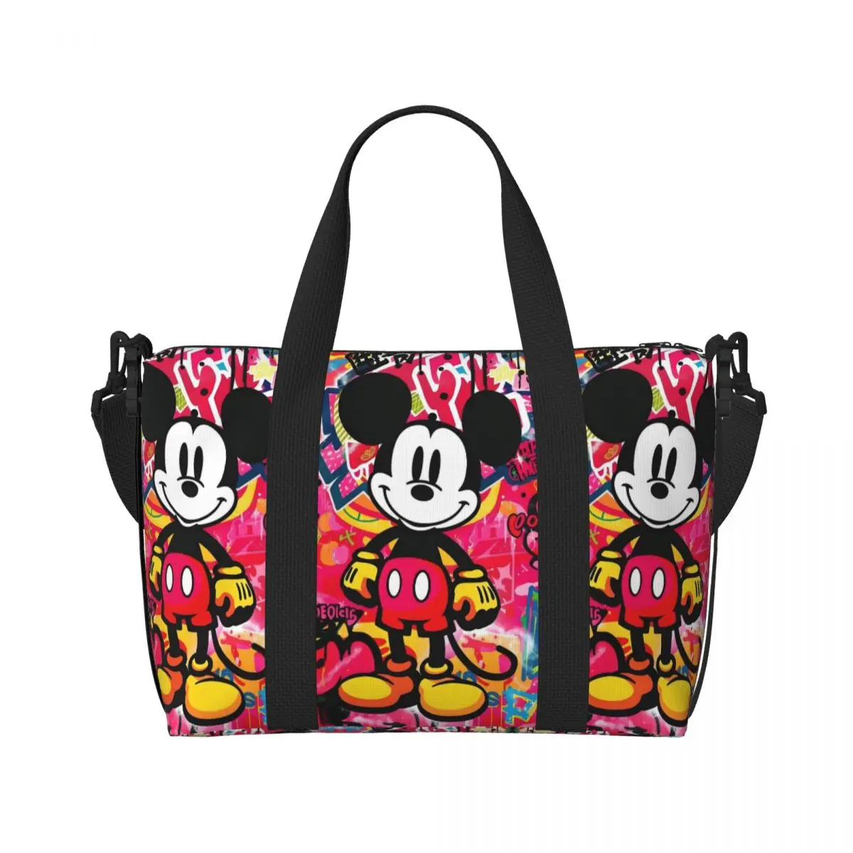 Custom Mickey Mouse Tote Bag Women Large Capacity Graffiti Cartoon Cute Print Animation Beach Gym Shoulder Travel Bag