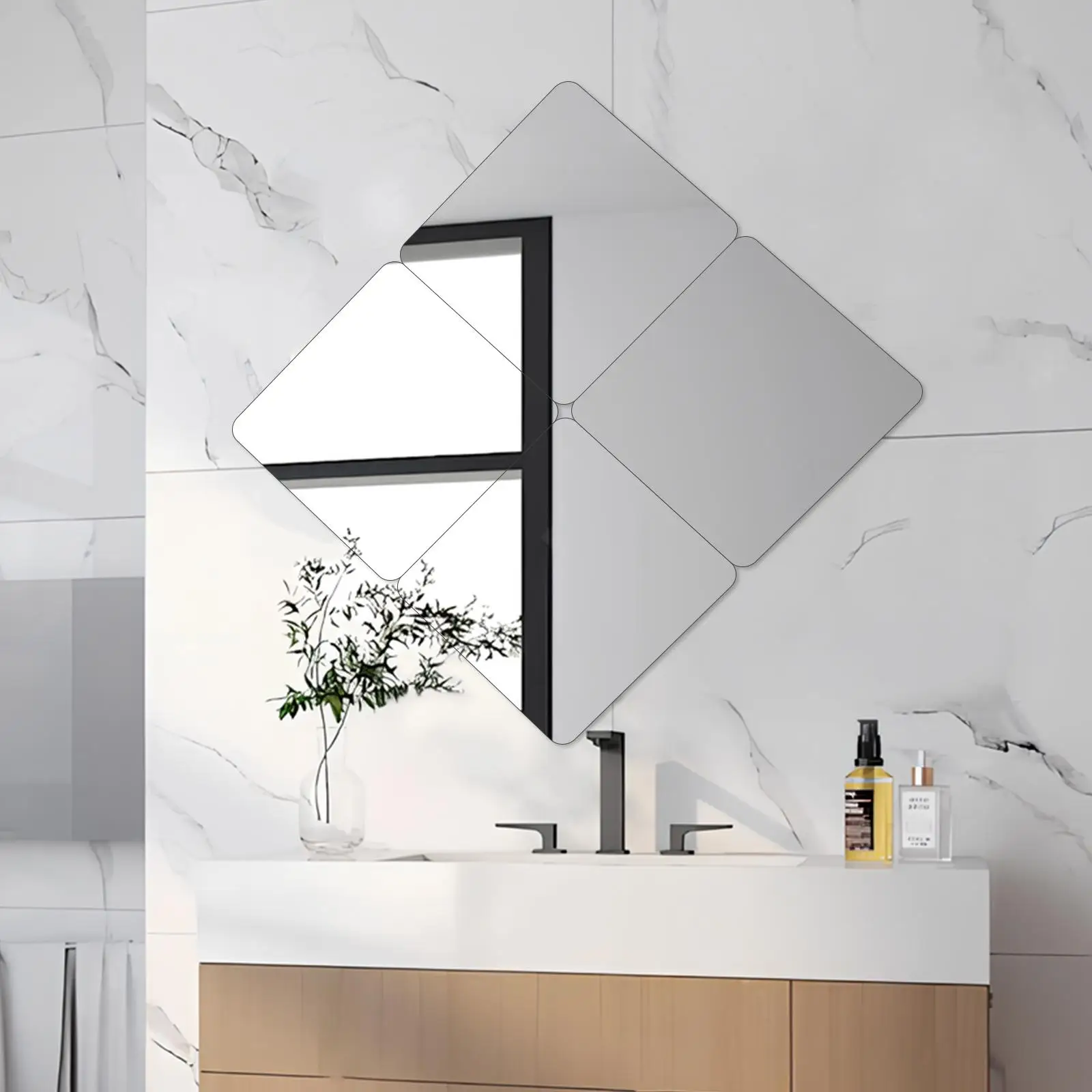 4 pçs espelho autoadesivo telhas 20x20 cm espelhos quadrados para decoração inquebrável casca vara fitness crianças banheiro espelho acrílico