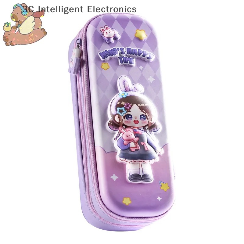 3D Astronaut Pencil Case Boys Stationery New Popular Student Double-layer Large Capacity Waterproof Pink Rabbit