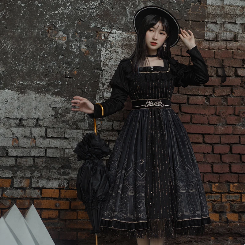 

Gothic Palace Sweet Princess Lolita Dress Vintage Autumn High Waist Printing Victorian Dress Kawaii Girl Gothic Lolita Cos Loli