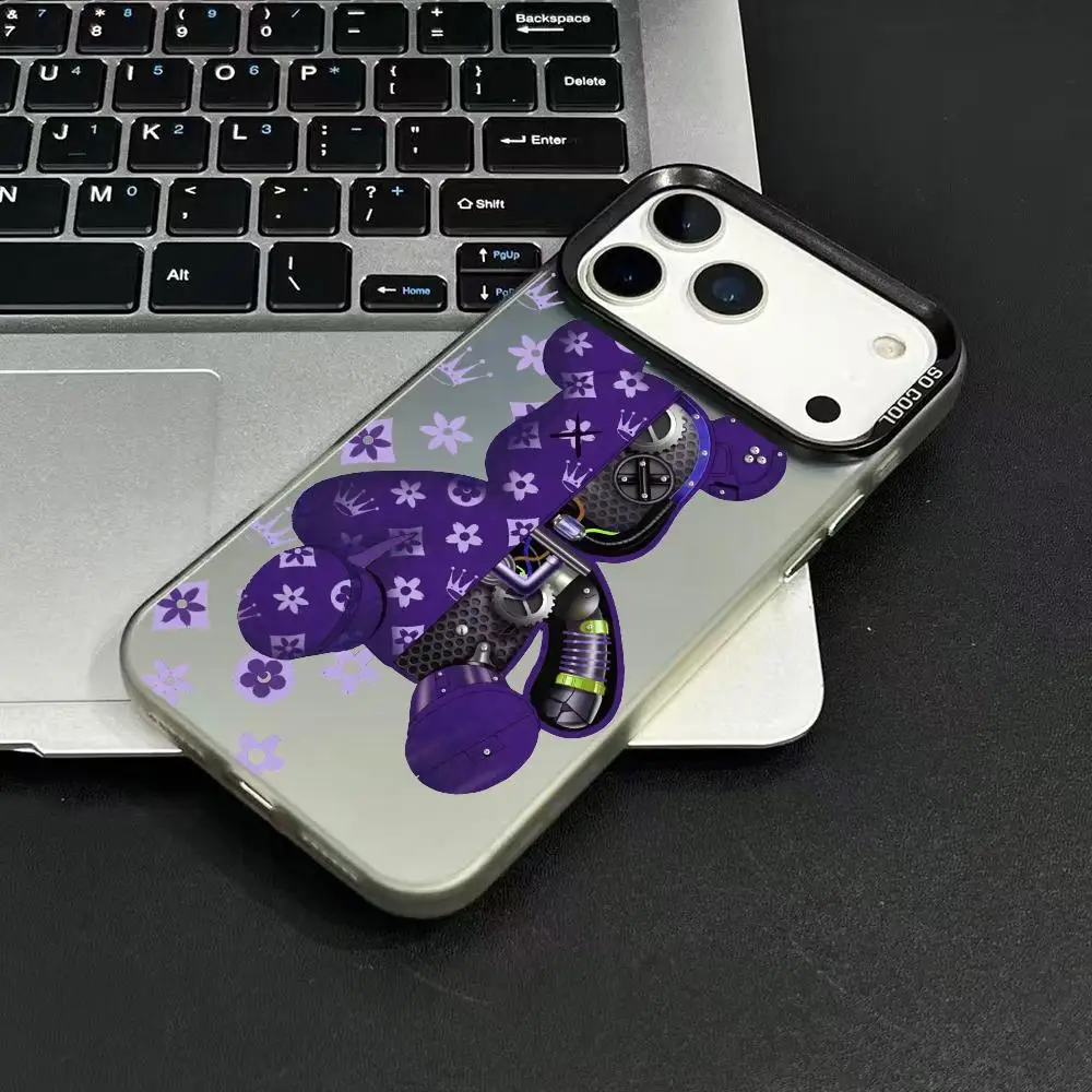 حافظة هاتف آيفون 17 16 15 14 13 12 11 برو ماكس أسود أرجواني ماتي ليزر معدني أورورا فوندا الروبوتات الفاخرة الدببة