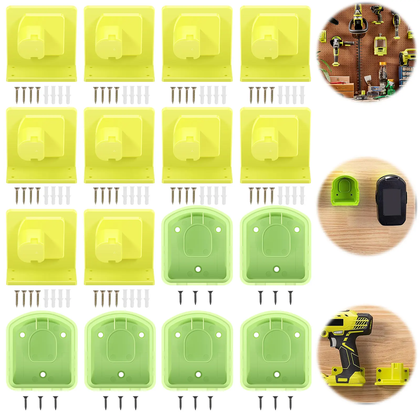 

Комплект из 16 держателей для инструментов Ryobi 18V, крепление-органайзер для хранения в мастерской/гараже, простая установка