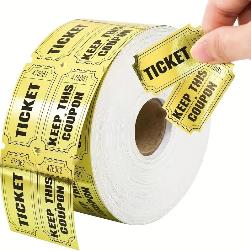 500 boletos de rifa: boletos dorados de lámina metálica de doble rollo con etiquetas "TICKET" y "KEEP COUPON" perfectas para eventos, carnavales