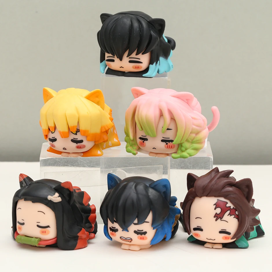 4cm Set Demon Slayer Sleep Cat Tanjirou Nezuko Zenitsu Inosuke Kanroji Mitsuri Figure Model Toys Q Version Dolls Gift