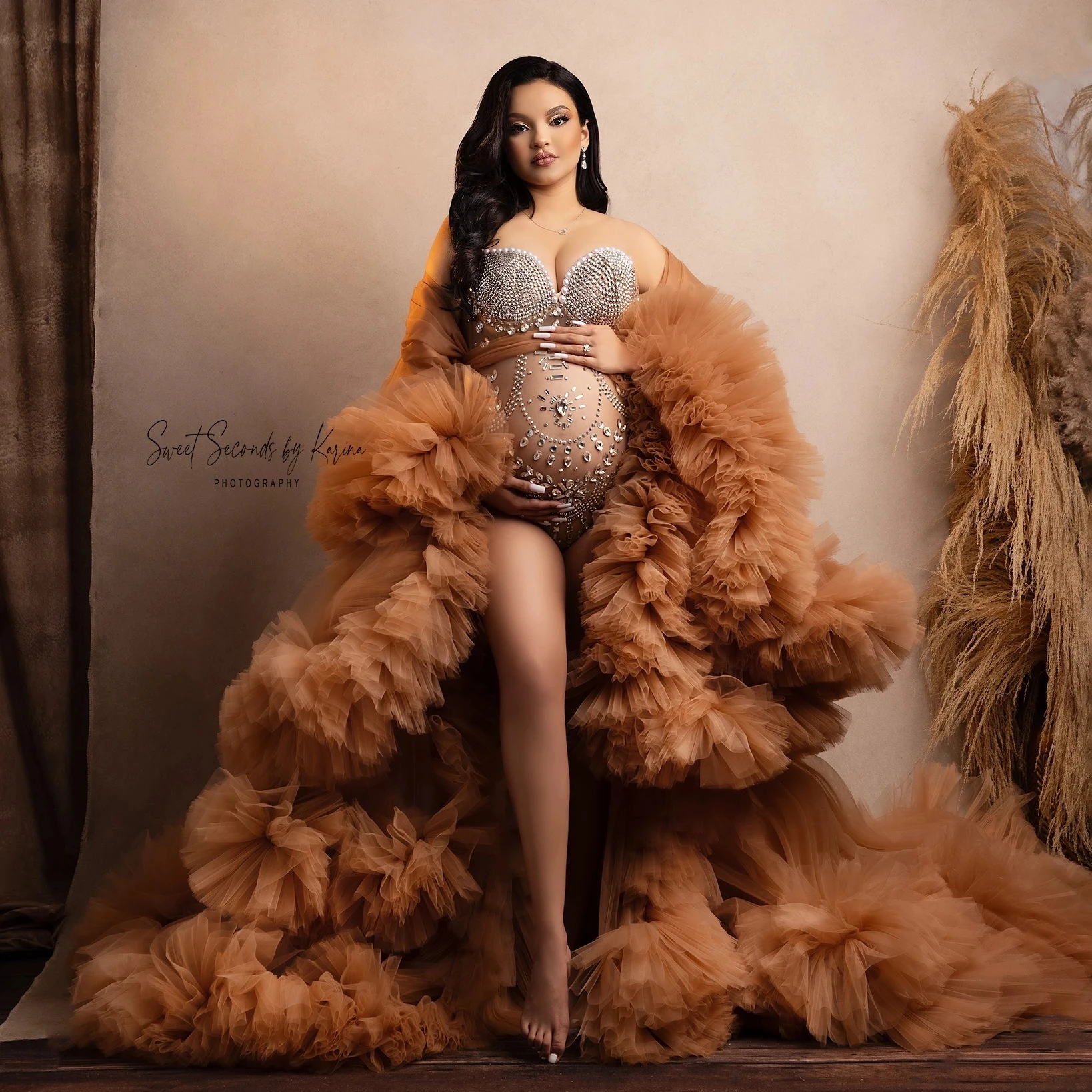 Vestidos de maternidade babados em camadas personalizado mulheres grávidas tule robe casamento nupcial pijamas vestido photoshoot vestido