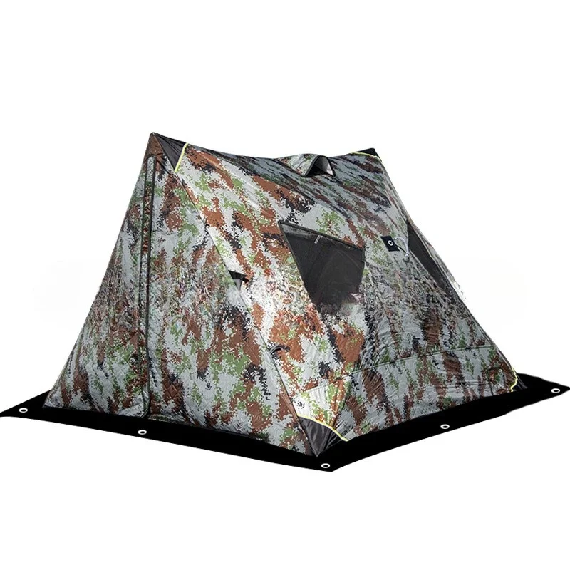 Thickened Triangular Cotton Winter Ice Fishing Camping Tent House 2doors 4windows Cotton Clip Windproof Snow House, Shelter