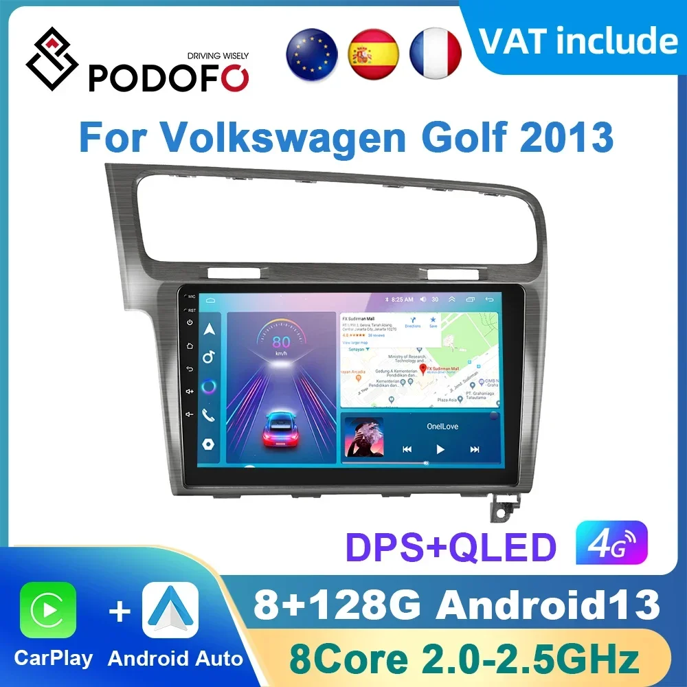 Podofo AI Voice Android Carplay Car Radio For Volkswagen Golf 7 2013-2018 Android Auto WIFI Multimedia Navigation GPS autoradio