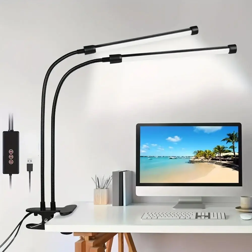 LED Desk Lamp With Clamp Dimmable Reading Light 3 Colour Temperatures 10 Brightness Levels USB Clip-on Table Lamp