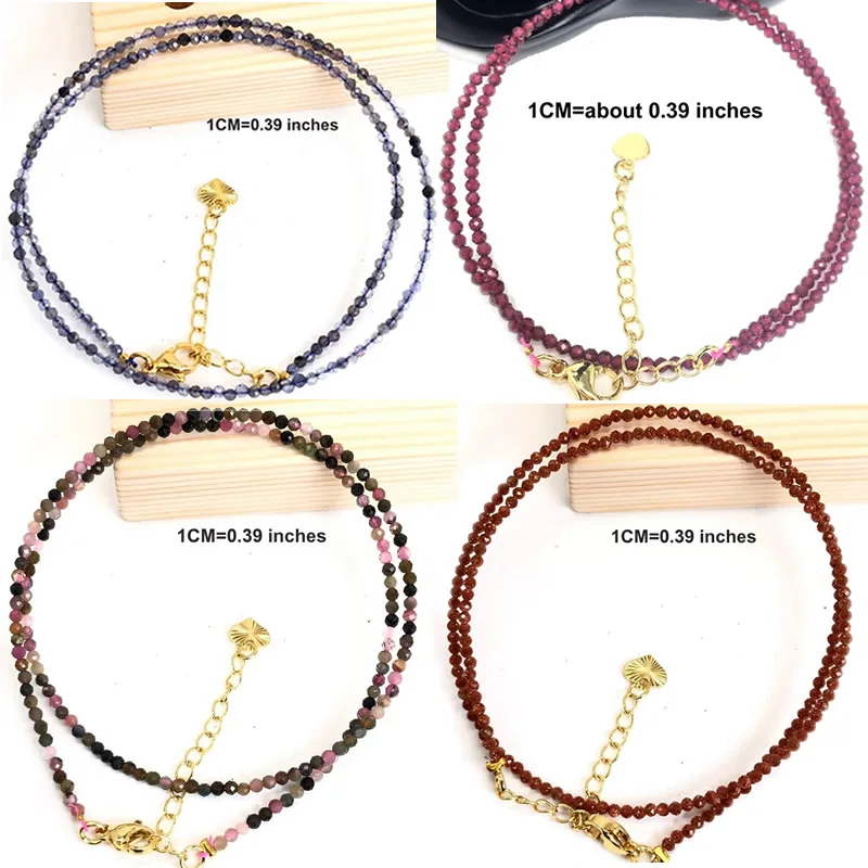 Naturalne kamienie szlachetne 2mm Kąt cięcia Koraliki Naszyjnik Turmalin Kwarc Granat Cyrkonia Bransoletka Choker Mężczyźni Kobieta Biżuteria Prezent na imprezę