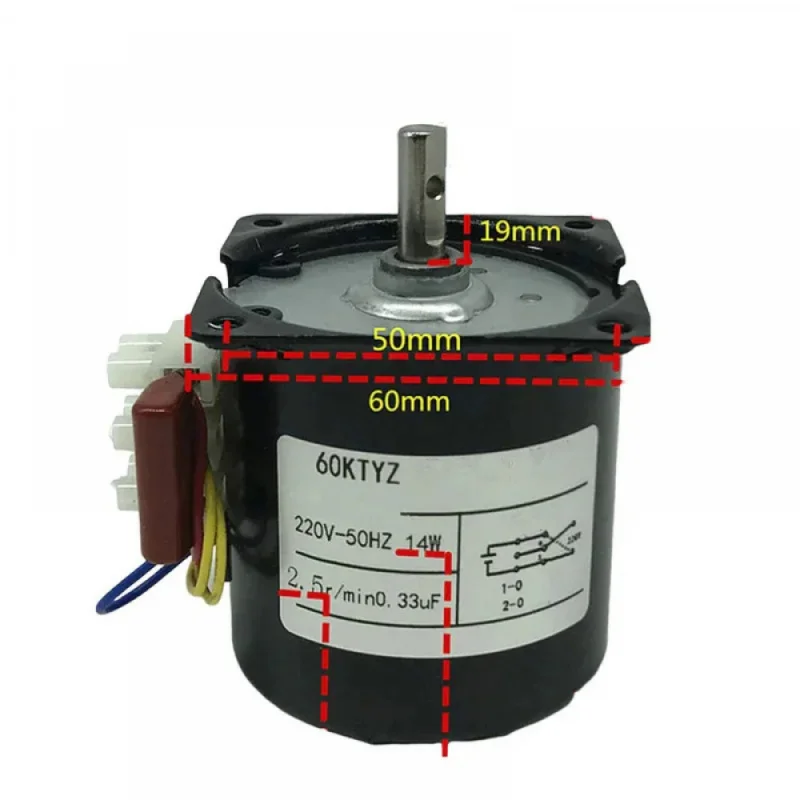 

AC 220V 14W Forward Reverse Turn Low Speed Micro Gearmotor 60KTYZ Permanent Magnet Synchronous Motor