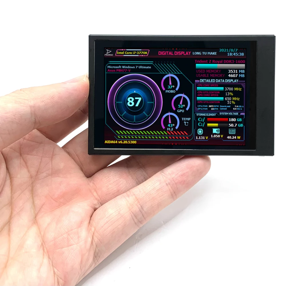 3.5 Inch IPS Display Screen Secondary Monitor Horizontal Vertical Screen Switching 360° Rotation  for Computers ITX PC Chassis