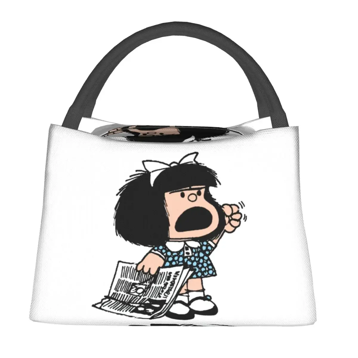 Angry Mafalda Lunch Bag World Comic Aesthetic Lunch Box For Adult Office Portable Zipper Cooler Bag Graphic Tote Food Bags