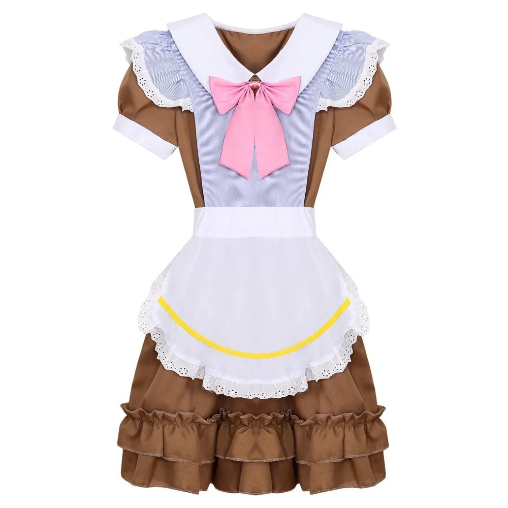 Halloween Vampire Little Devil Maid Lolita Uniform Gothic brown and Red Anime Maid Cosplay Costume Sweet Japanese French Outfit