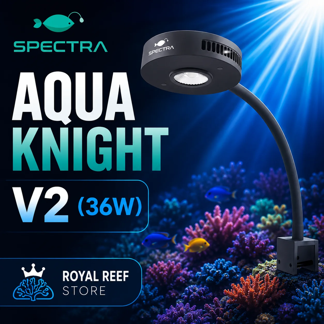 Lámpara LED para Acuario Spectra Aqua Knight V2 36W, Espectro Completo, Control Táctil, Temporizador, para Corales, Peces de Agua Salada