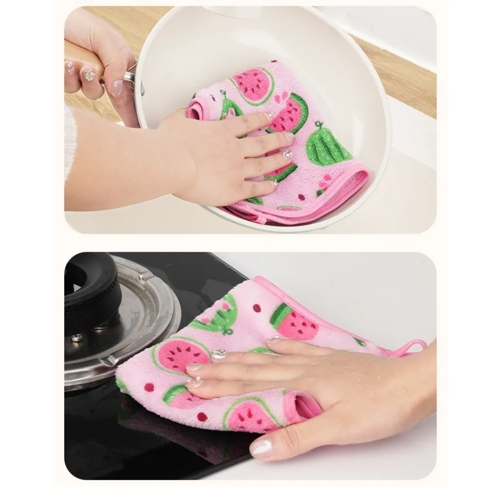 3Pcs High Quality Super Absorbent Cleaning Cloth Thickened Watermelon Printed Dishwashing Cloth Microfiber Cloth Household