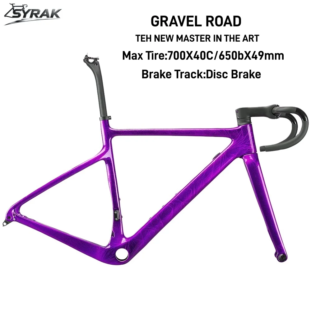 

SYRAK Lightweight Carbon Gravel Frame Max Tire 700C*40C Disc Brake Crystal And Chameleon Color Cyclocross Road Bike Gravel Frame