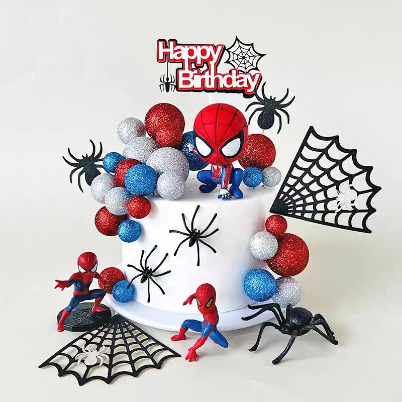 Décoration de gâteau de fête d'anniversaire pour garçon, héros SpiderMened, toile de cheval, ornements en pvc, décoration de gâteau pour enfant, fournitures de décoration pour réception-cadeau pour
