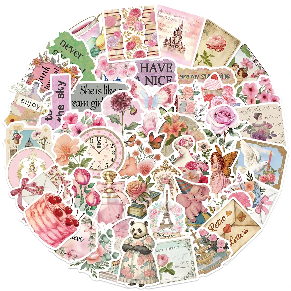 10/30/50 Stück Retro Rosa Collage Doodles Aufkleber Ästhetische Künstlerische Cartoon-Sticker Graffiti Laptop Gepäck Scrapbook