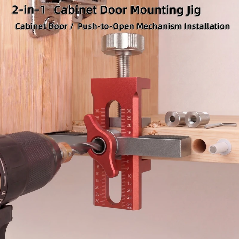 

Cabinet Door Mounting Jig Adjustable Cabinet Hardware Drill Pocket Hole Tool Cabinet Push to Open Latch Installation Woodworking