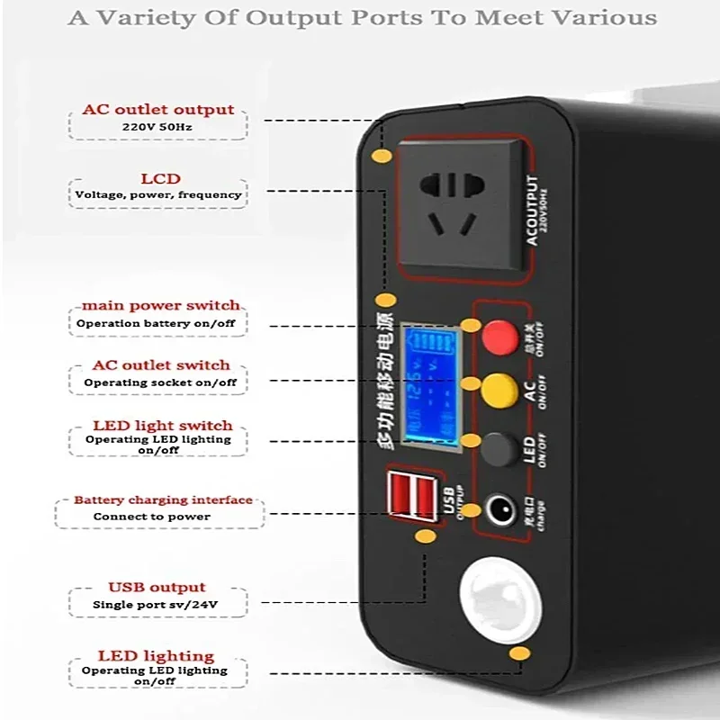 220V 300W Portable Power Station 90000mAh Outdoor Power Bank LED Display Home Camping Lifepo4 Electric System Charging Generator