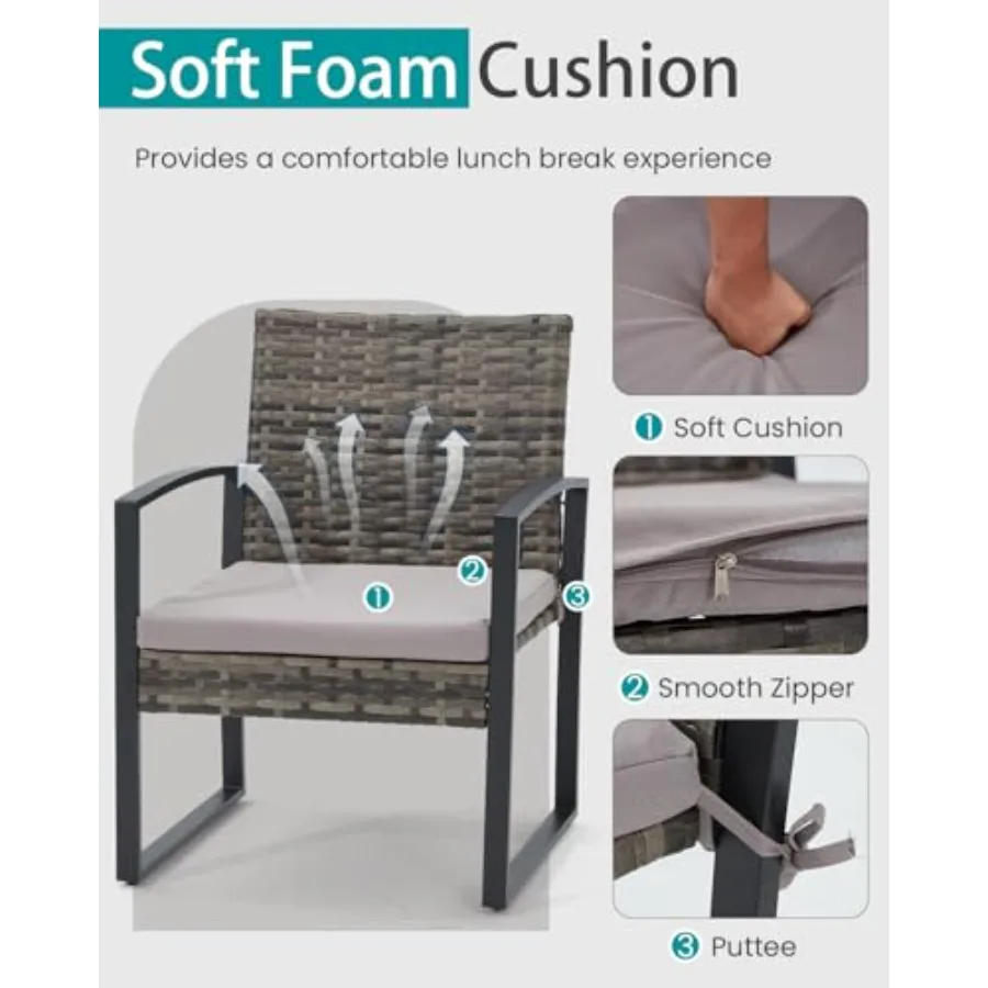 طقم بيسترو روطان خارجي مكون من 3 قطع مع طاولة قهوة لشرفة الحديقة بجانب حمام السباحة والفناء الخلفي يتميز بإطار فولاذي متين وC